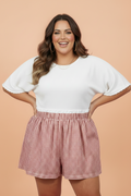 Plus Size Gingham Plaid Ruffle Contrast Trim Shorts