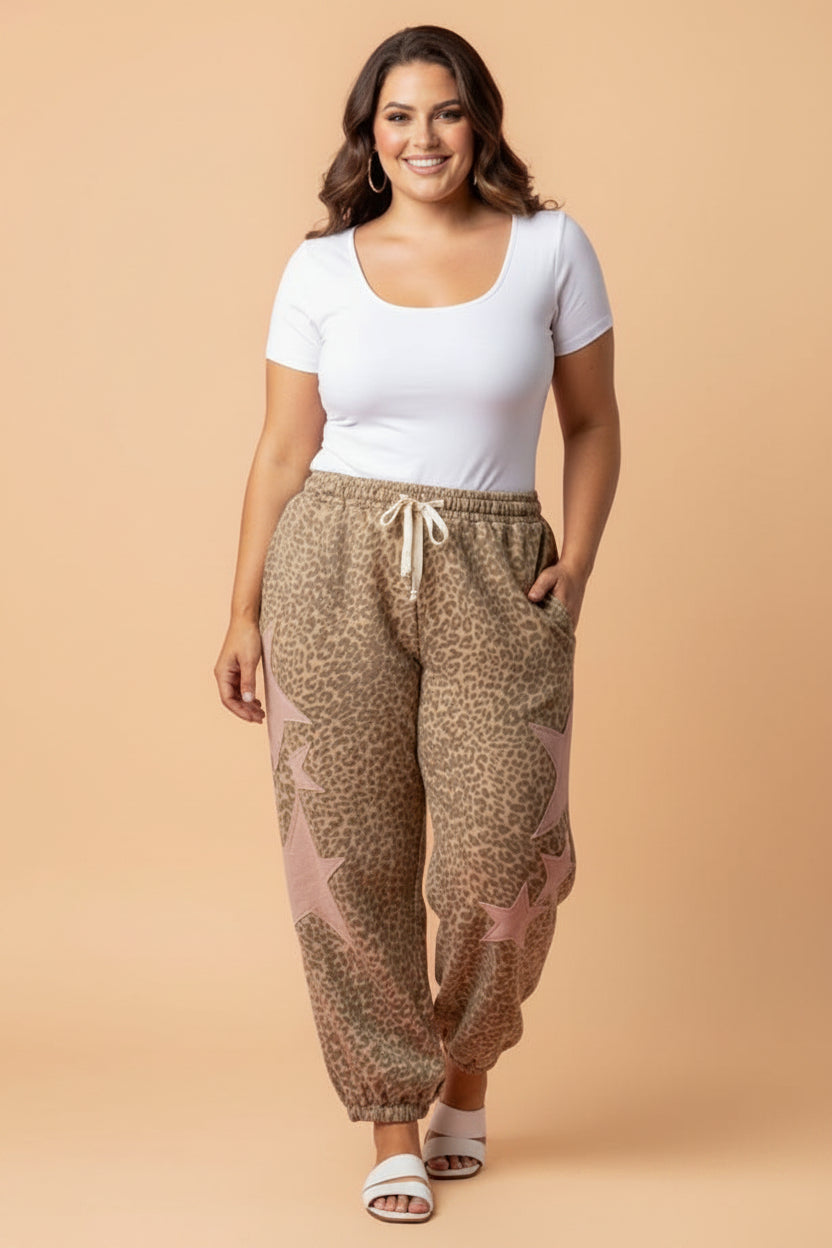 Plus Size Leopard Star Patch Jogger Pants