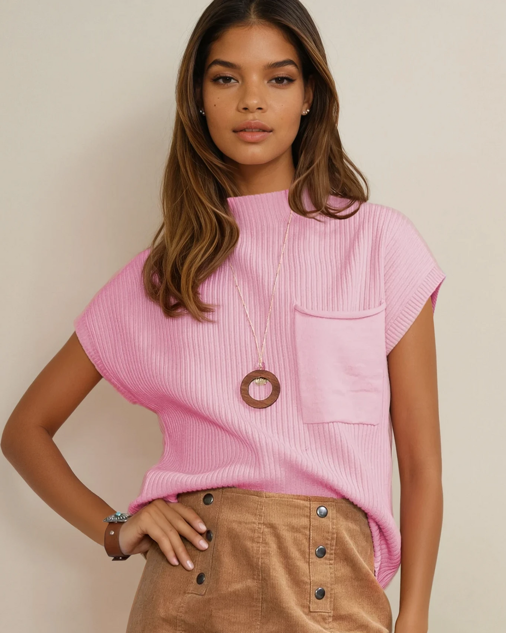 Ayla Short Sleeve Sweater - Pink
