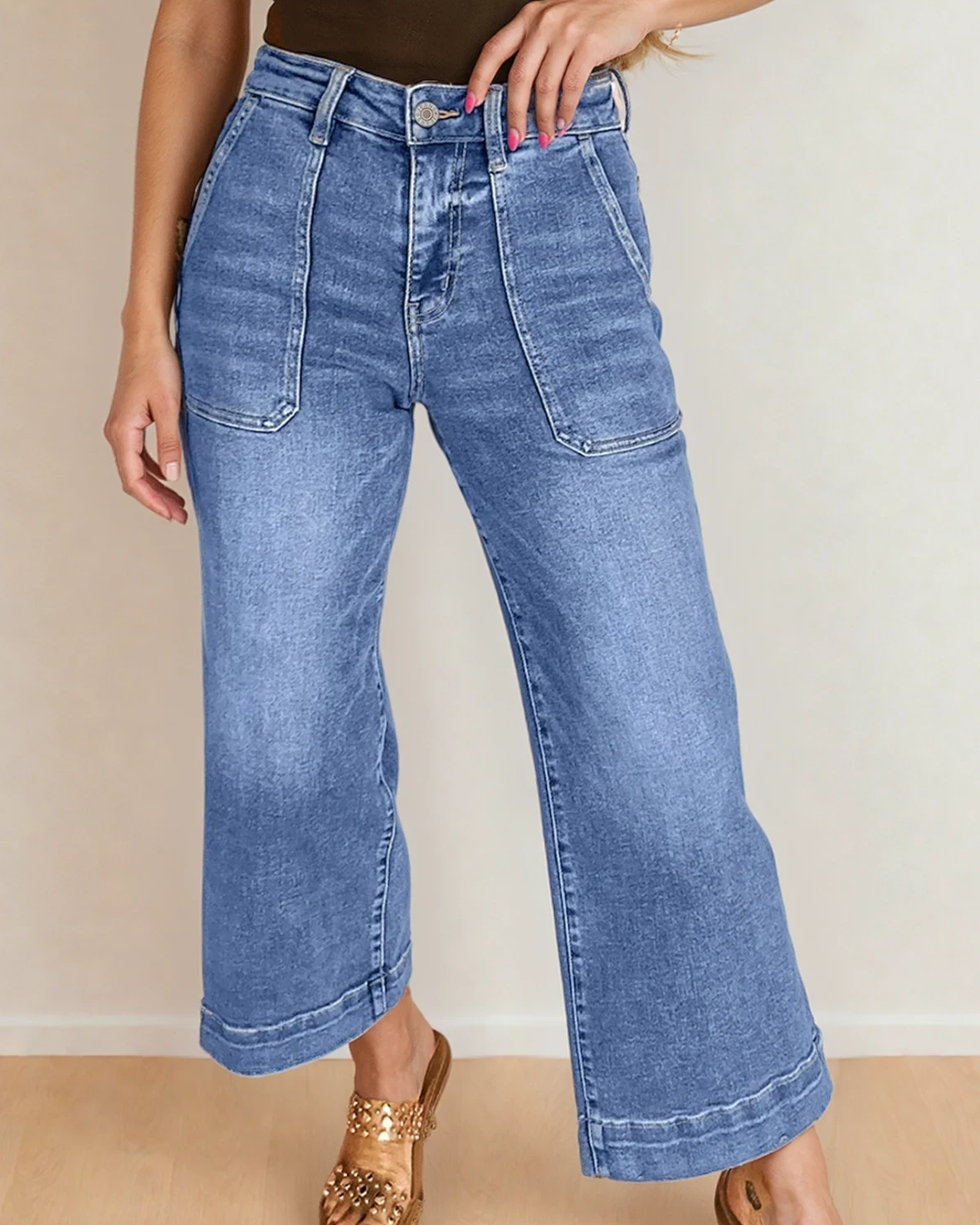 Willow Cropped High Rise Wide Leg Jeans - Medium Wash