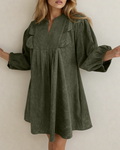 Micah Scallop Detail Pleated Corduroy Mini Dress - Green