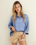 Blake Washed Drop Shoulder Bracelet Sleeve Chambray Shirt