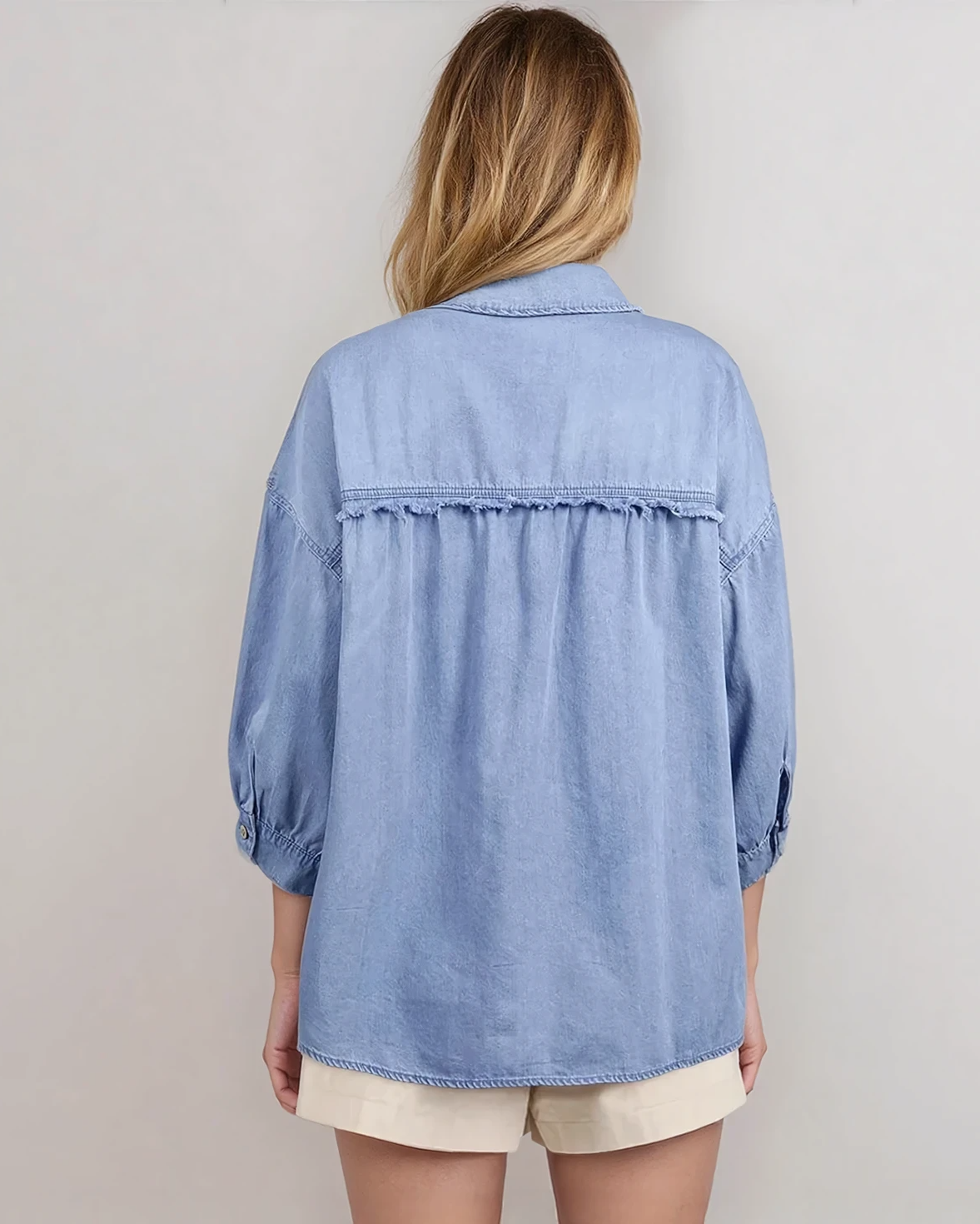Blake Washed Drop Shoulder Bracelet Sleeve Chambray Shirt