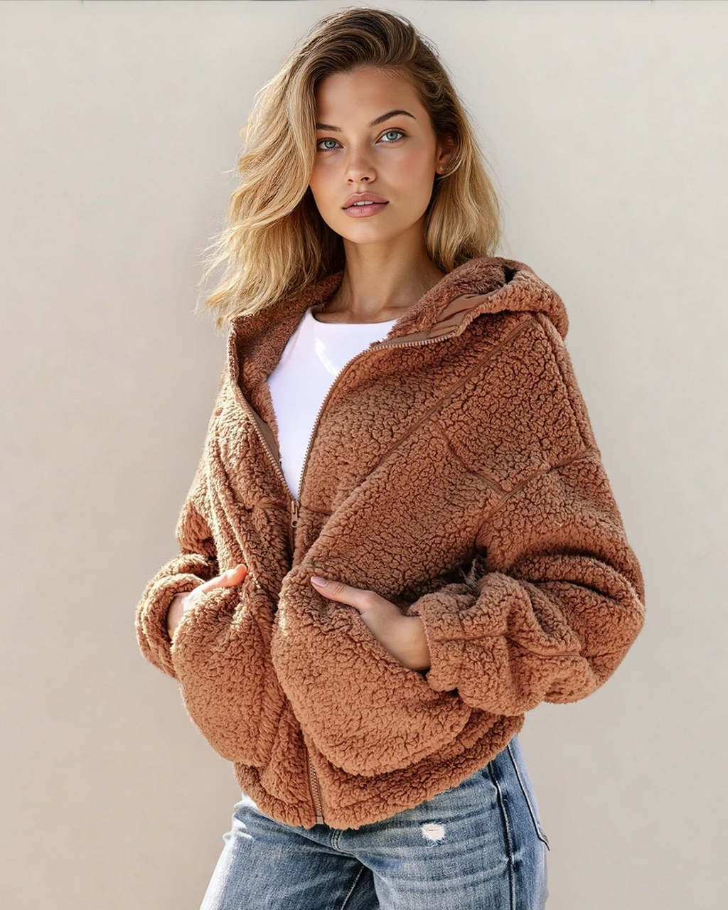 Corrine Zip Up Hooded Sherpa Jacket