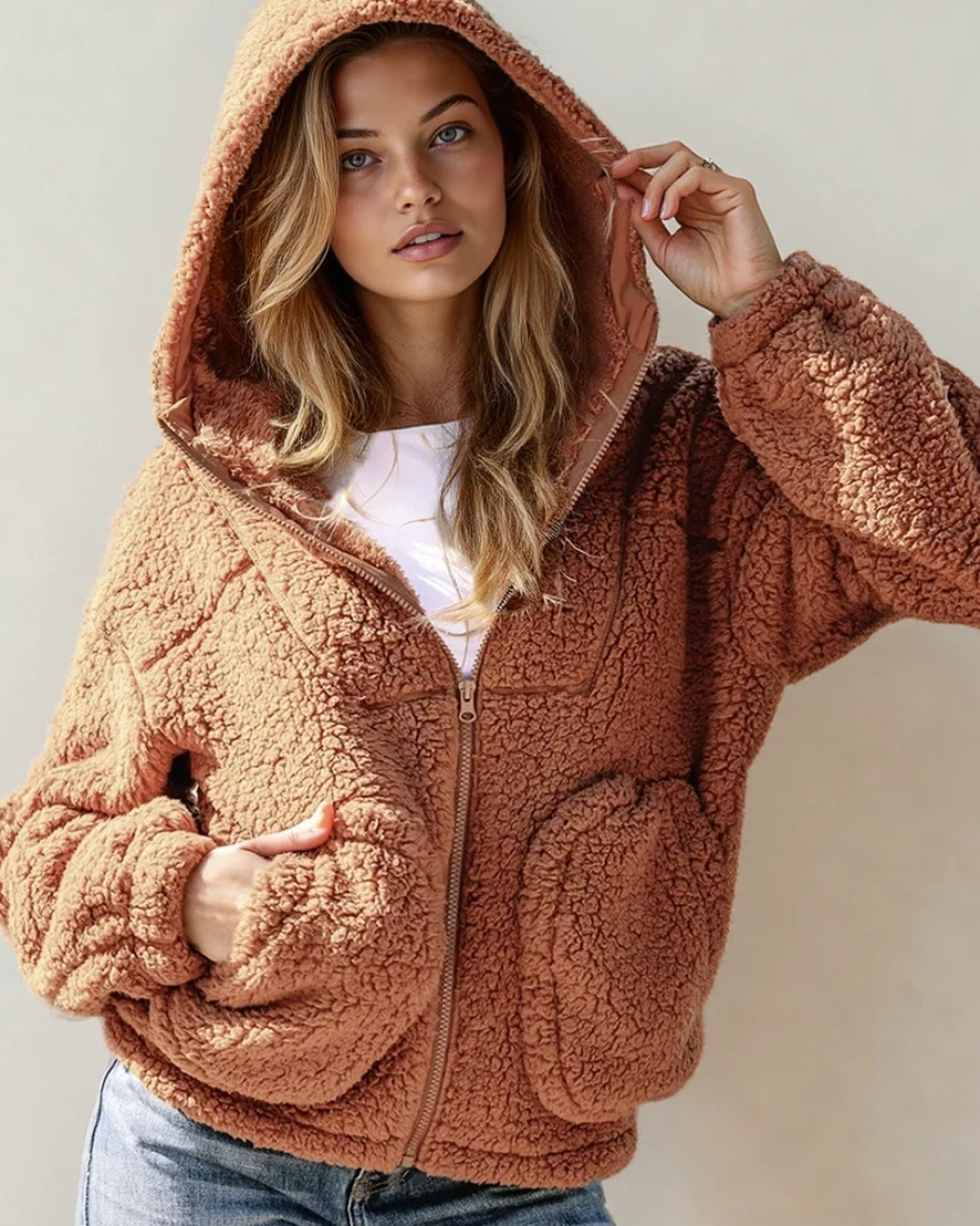 Corrine Zip Up Hooded Sherpa Jacket