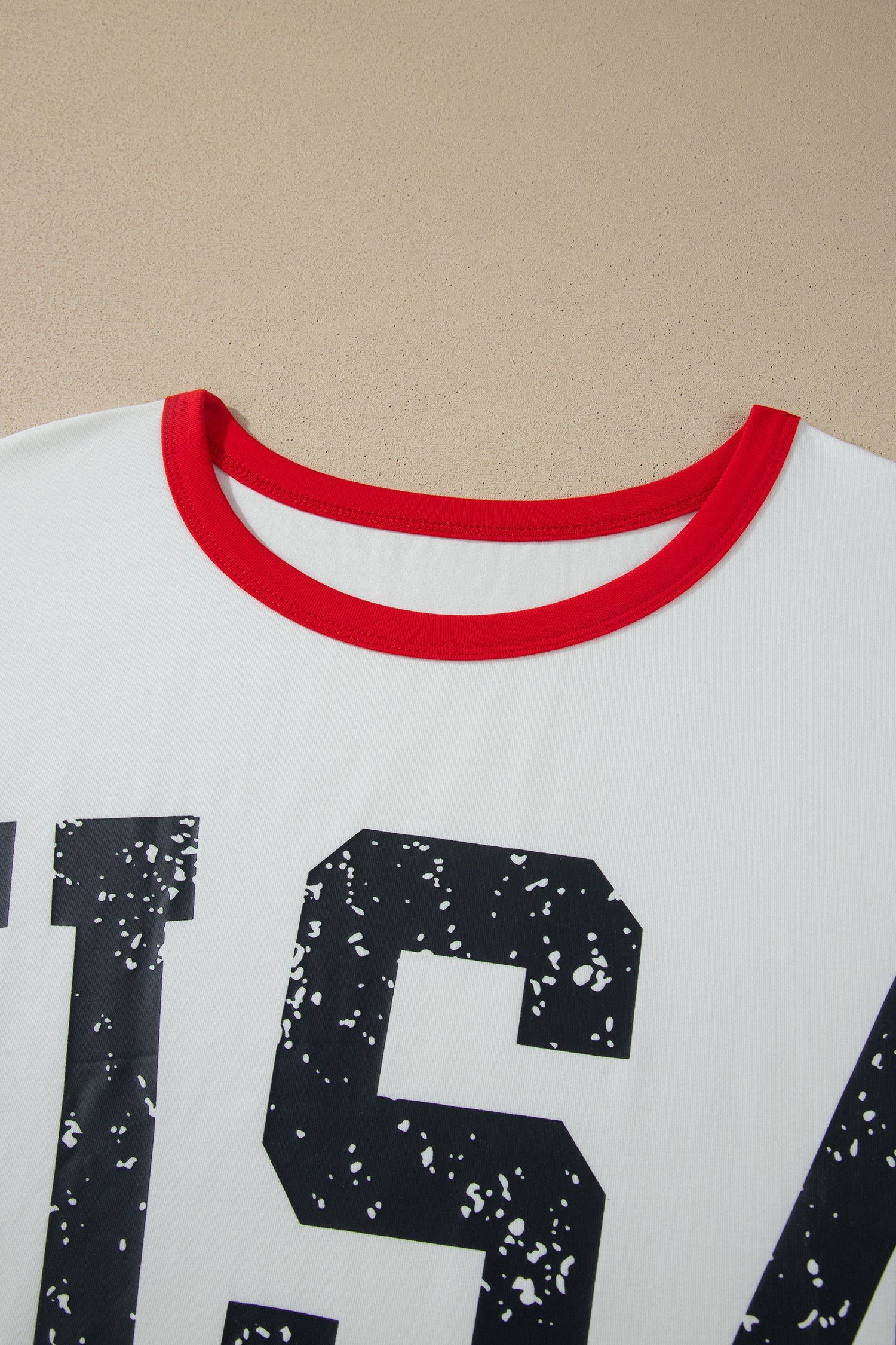 Plus Size USA Varsity Stripe Trim Short Sleeve Tee