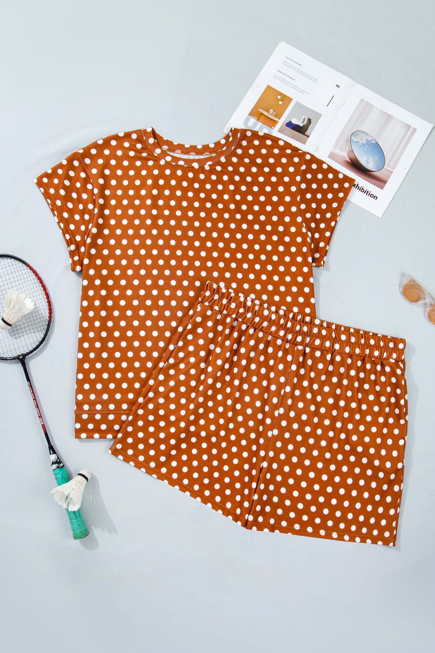 Plus Size Polka Dot Tee & Loose Shorts Set