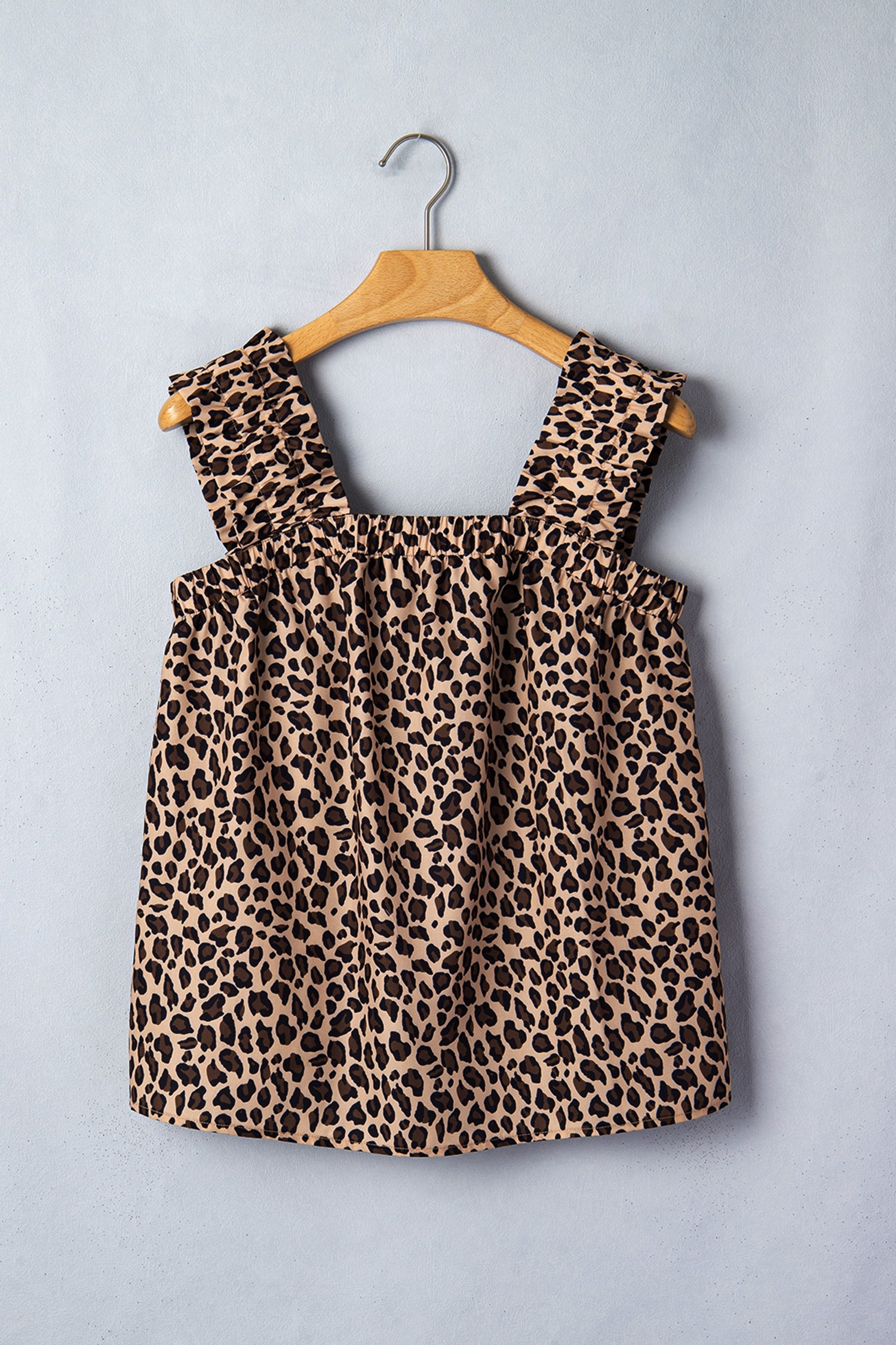 Leopard Frilled Square Neck Tank Top