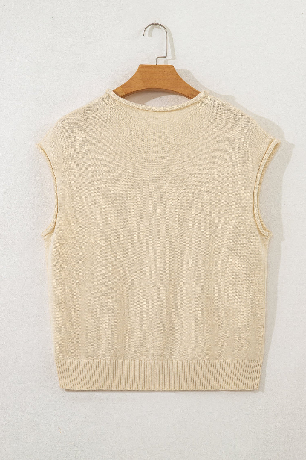 Kiara Buttoned Front Rolled Hem Cap Sleeve Sweater Top
