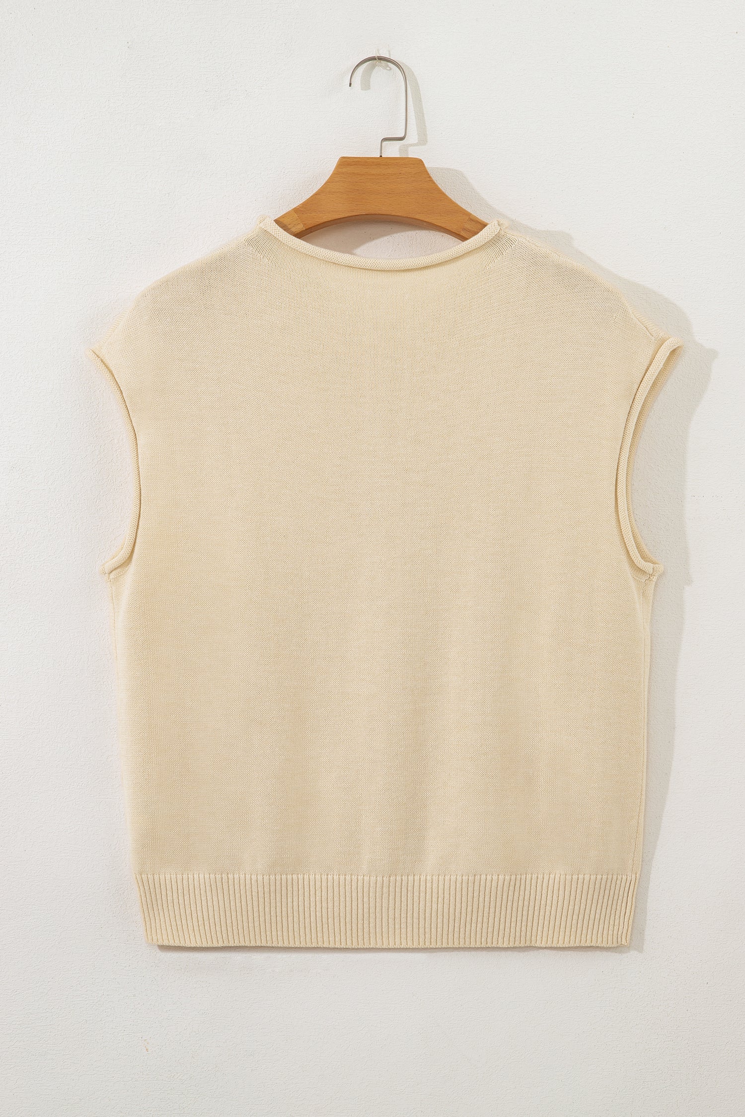 Kiara Buttoned Front Rolled Hem Cap Sleeve Sweater Top