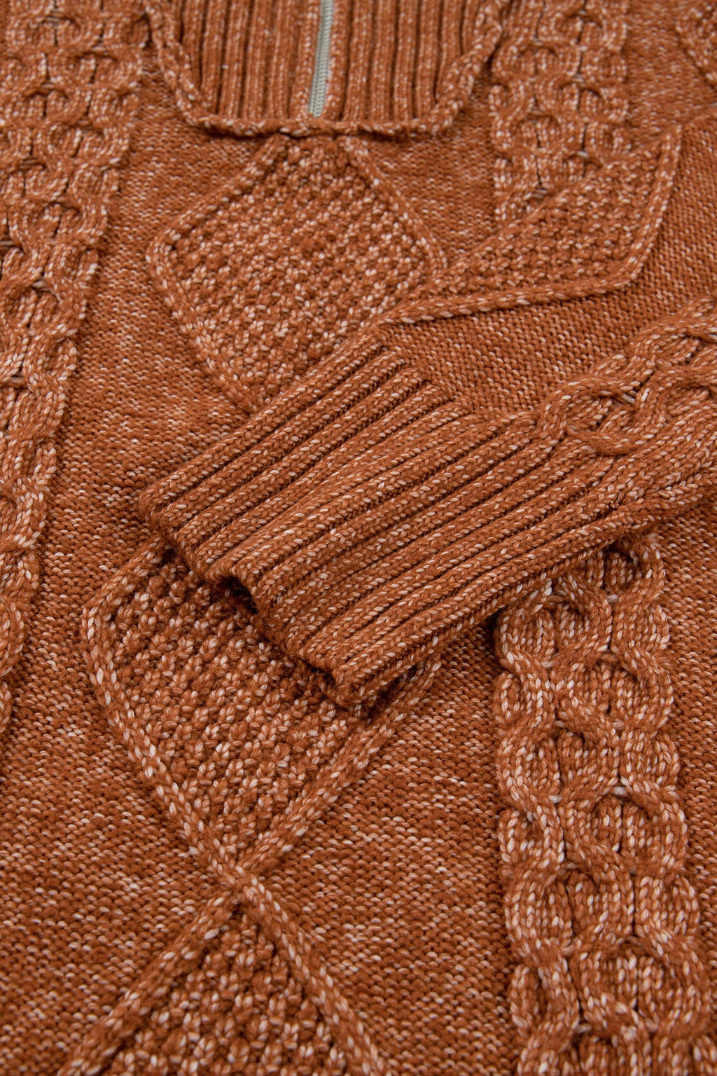 Solid Cable Knit Zip-Up Collar Long Sleeve Sweater Dress