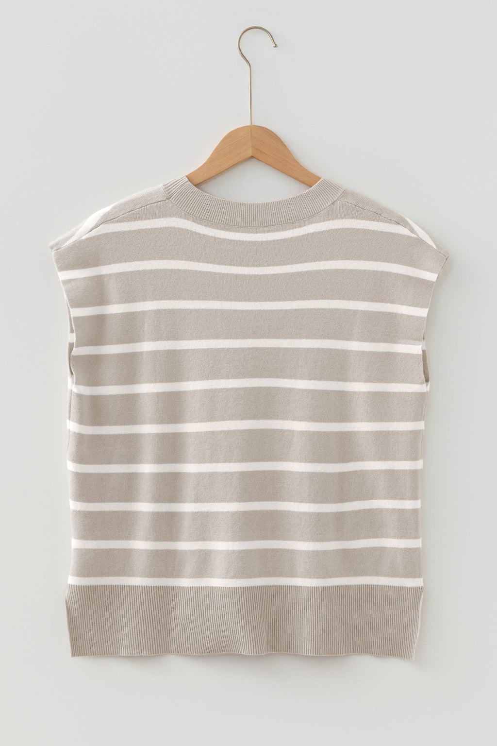 Stripe Side Slit Short Sleeve Sweater Tee