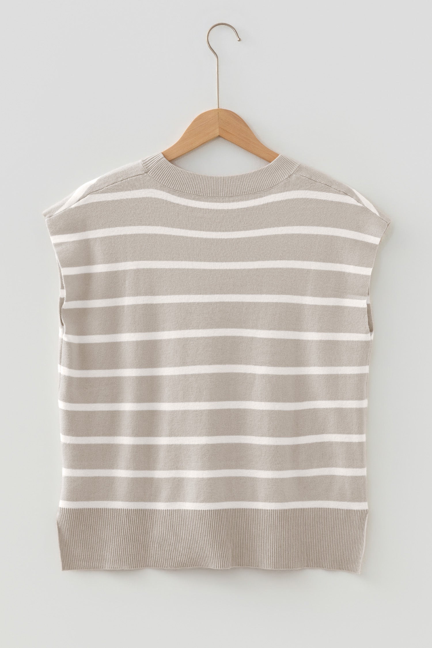 Stripe Side Slit Short Sleeve Sweater Tee