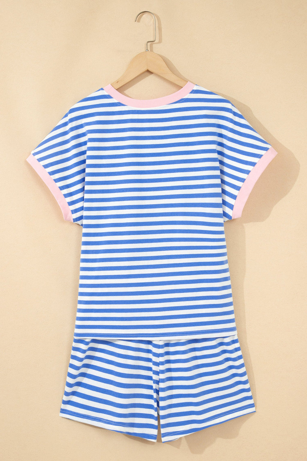 Stripe Crewneck Tee & Tie Waist Shorts Set
