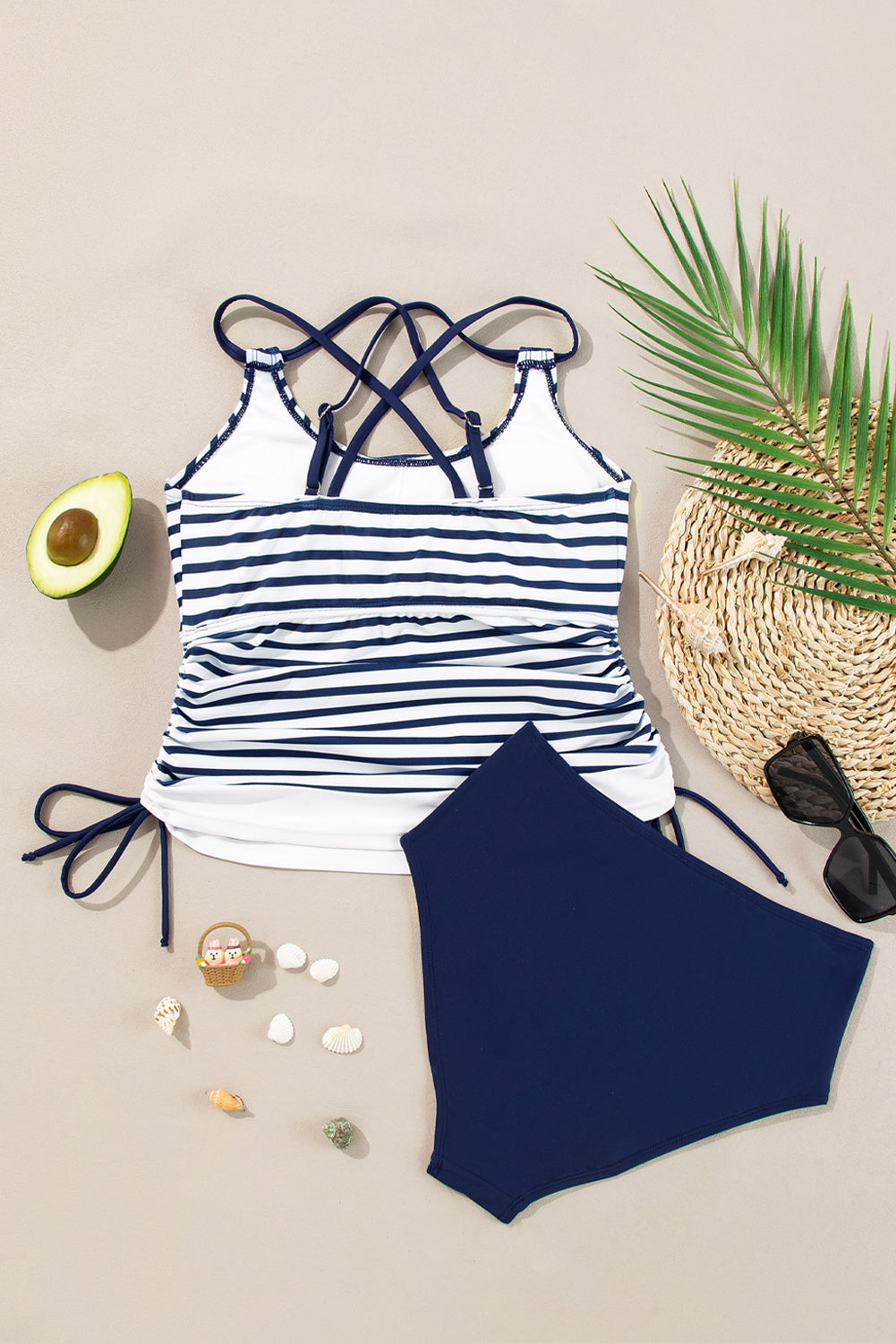Colorblock Tankini Top & High Waist Bikini Set