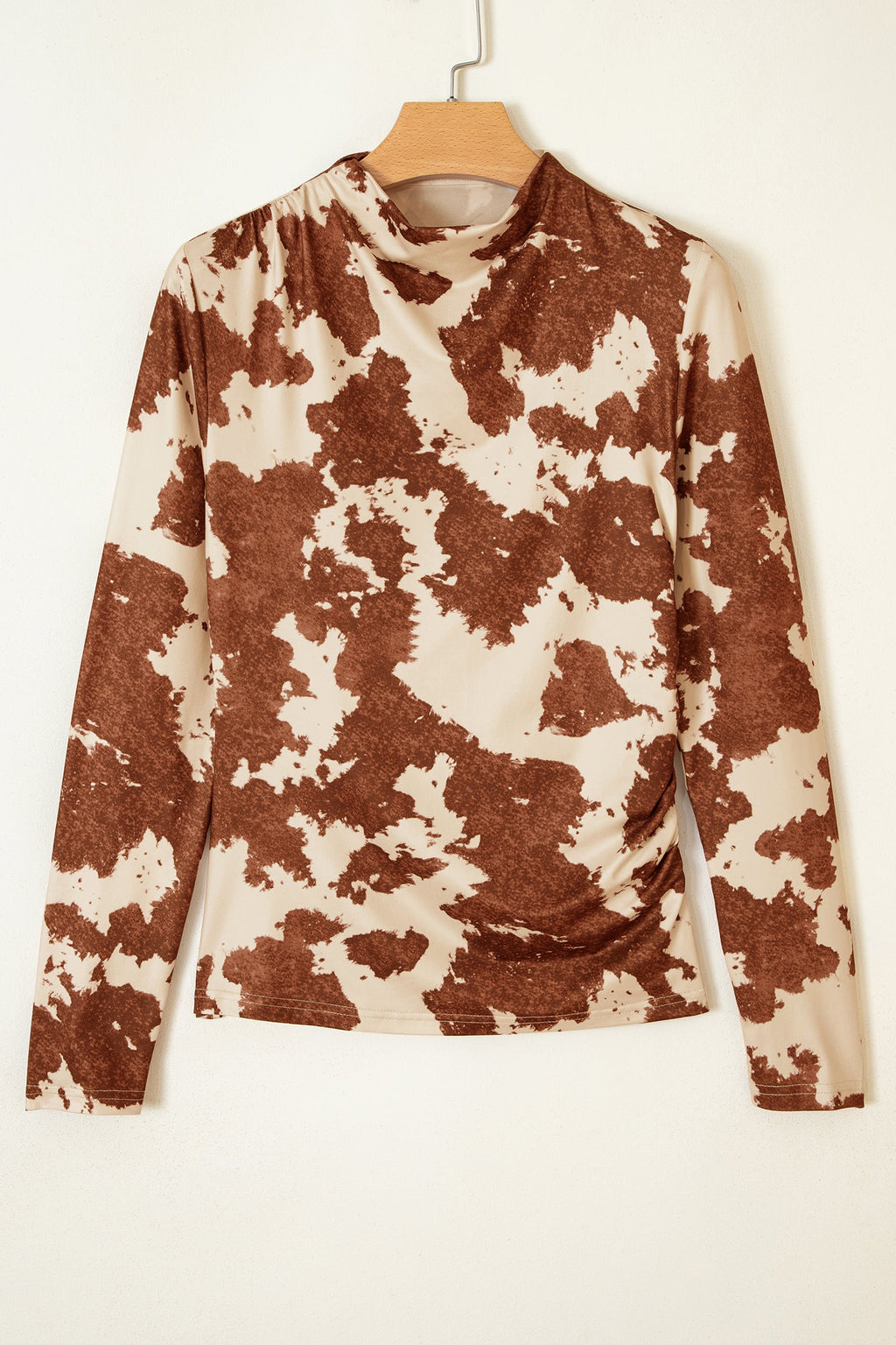 Western Cow Mock Neck Long Sleeve Top