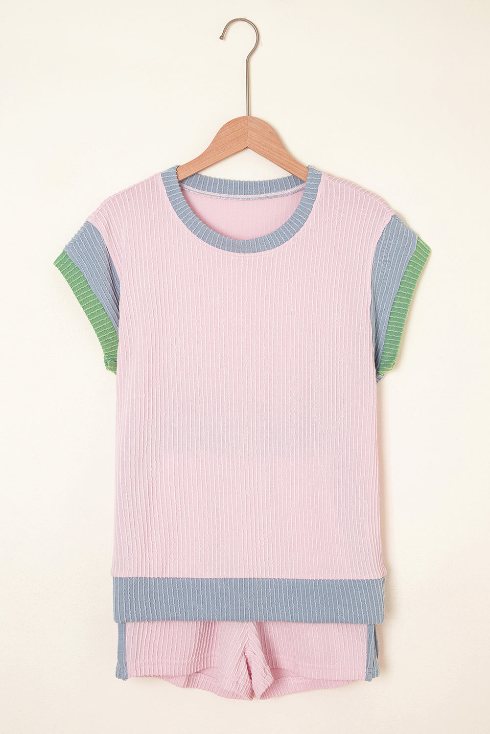 Colorblock Corded Knit Boxy Top & Shorts Set