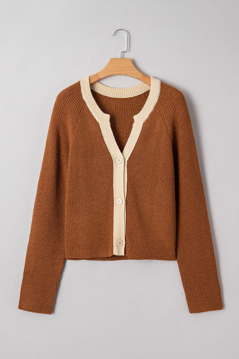 Ember Contrast Color V Neckline Knit Cardigan