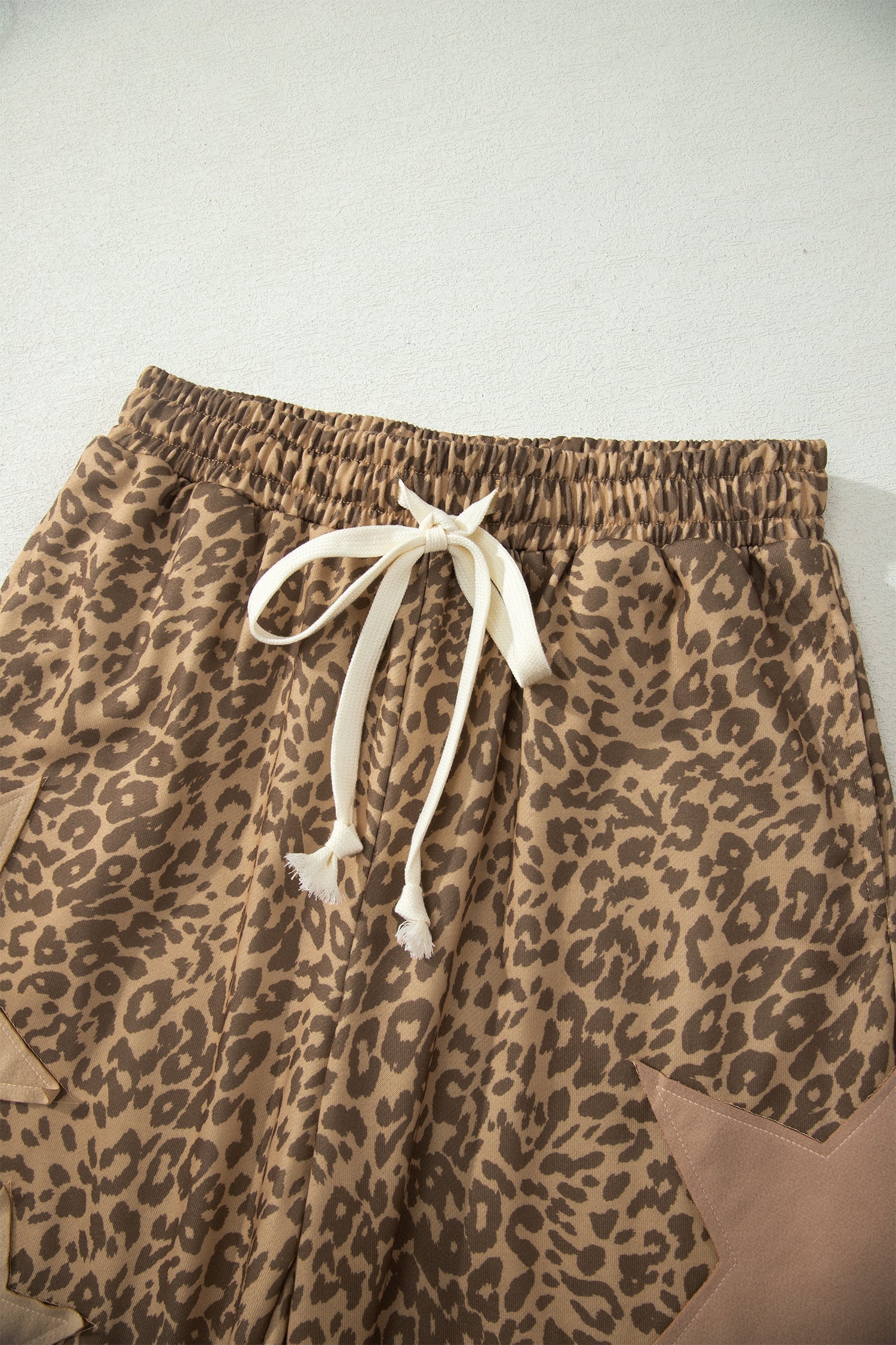 Leopard Star Patch Drawstring Jogger Pants