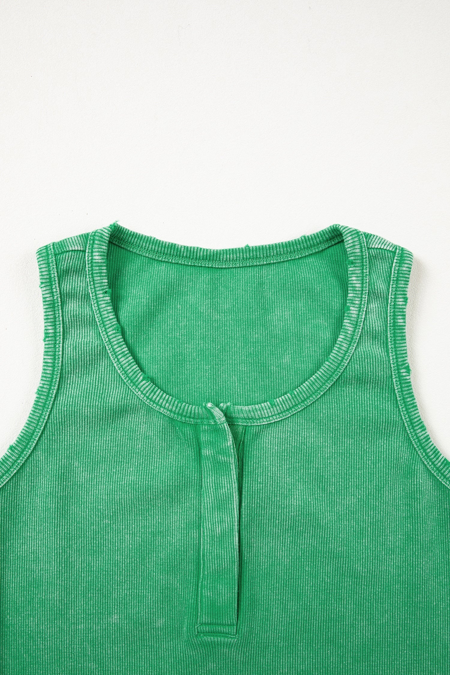 Solid Distressed Ribbed Mineral Wash Tank Top