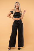 Mineral Wash Pleated Wide Leg Denim Pants