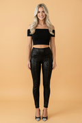 Leopard High Waist Textured Shiny Leggings