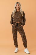 Leopard Varsity Stripe Trim Top & Drawstring Pants Set