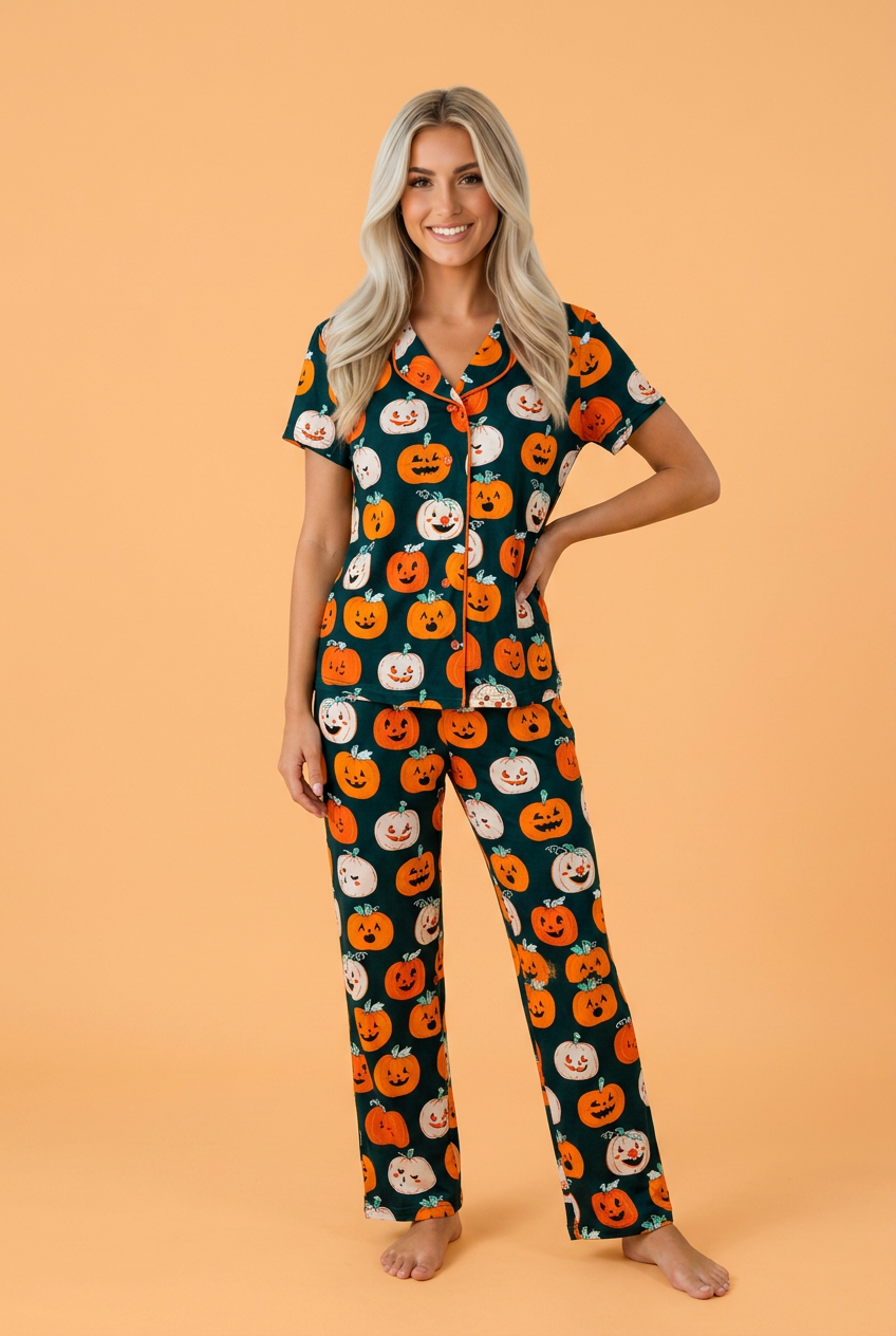 Halloween Pumpkin Shirt & Pants Pajama Set
