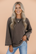 Mineral Wash Reverse Seam 3/4 Sleeve Top