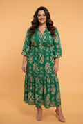 Plus Size Floral V-Neck Puff Sleeve Midi Dress
