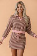 Stripe Contrast Trim Top and Mini Skort Set