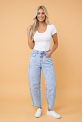 Denim Light Wash Elastic Waist Barrel Jeans
