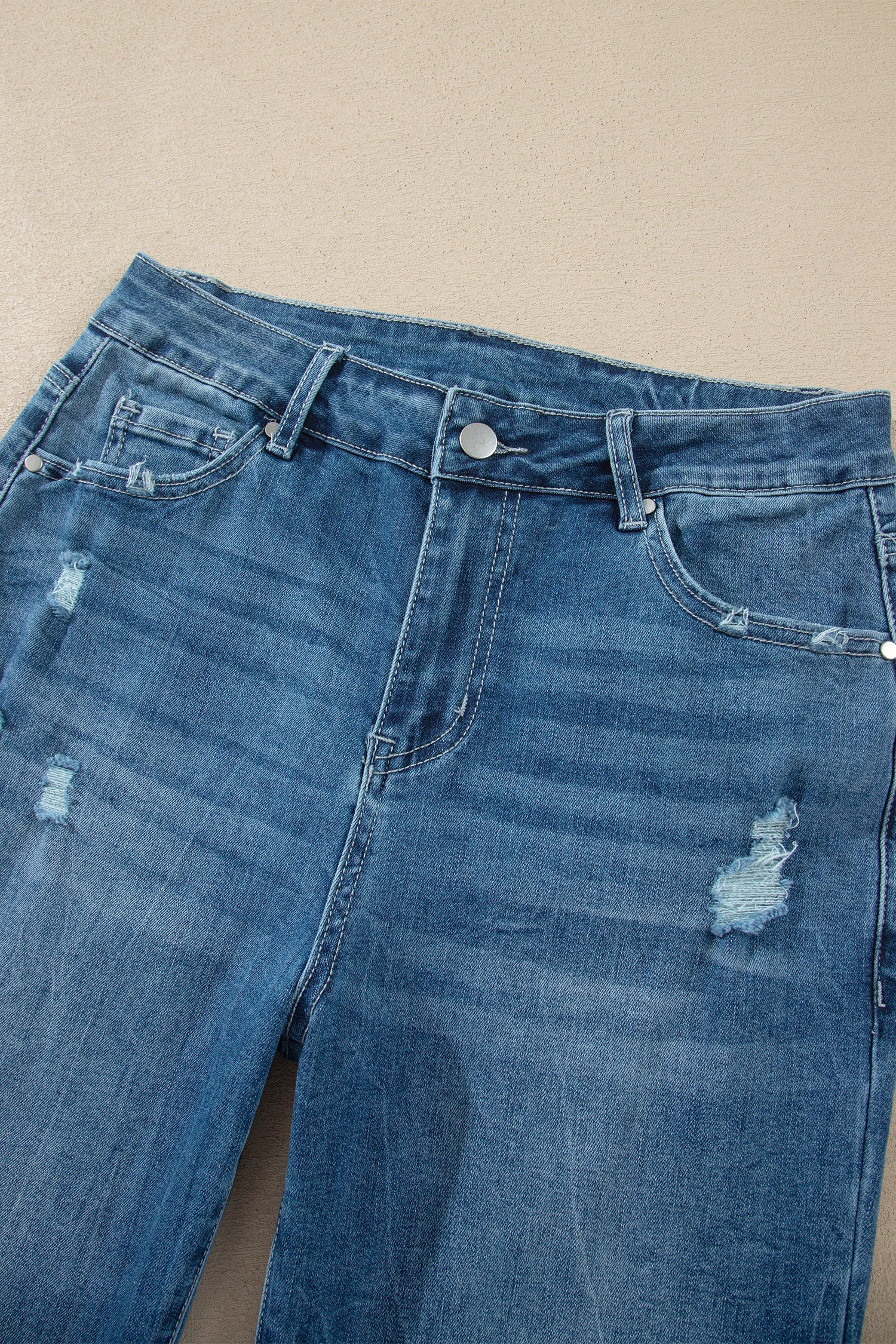 Denim High Waist Frayed Hem Flare Jeans