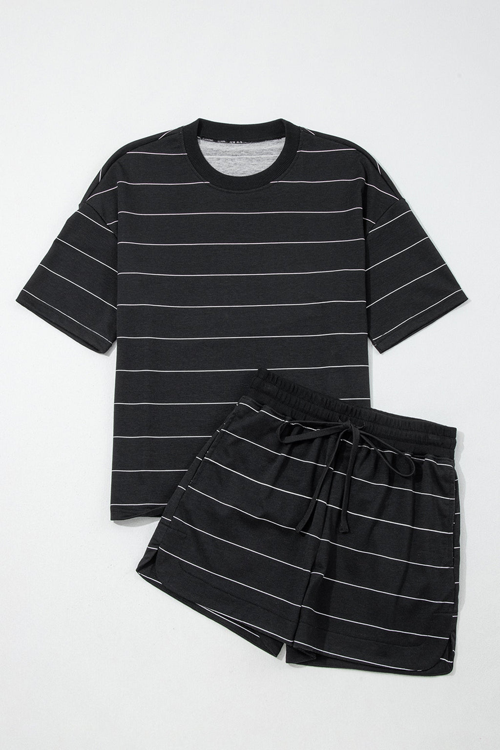 Stripe Short Sleeve Tee & Drawstring Shorts Set