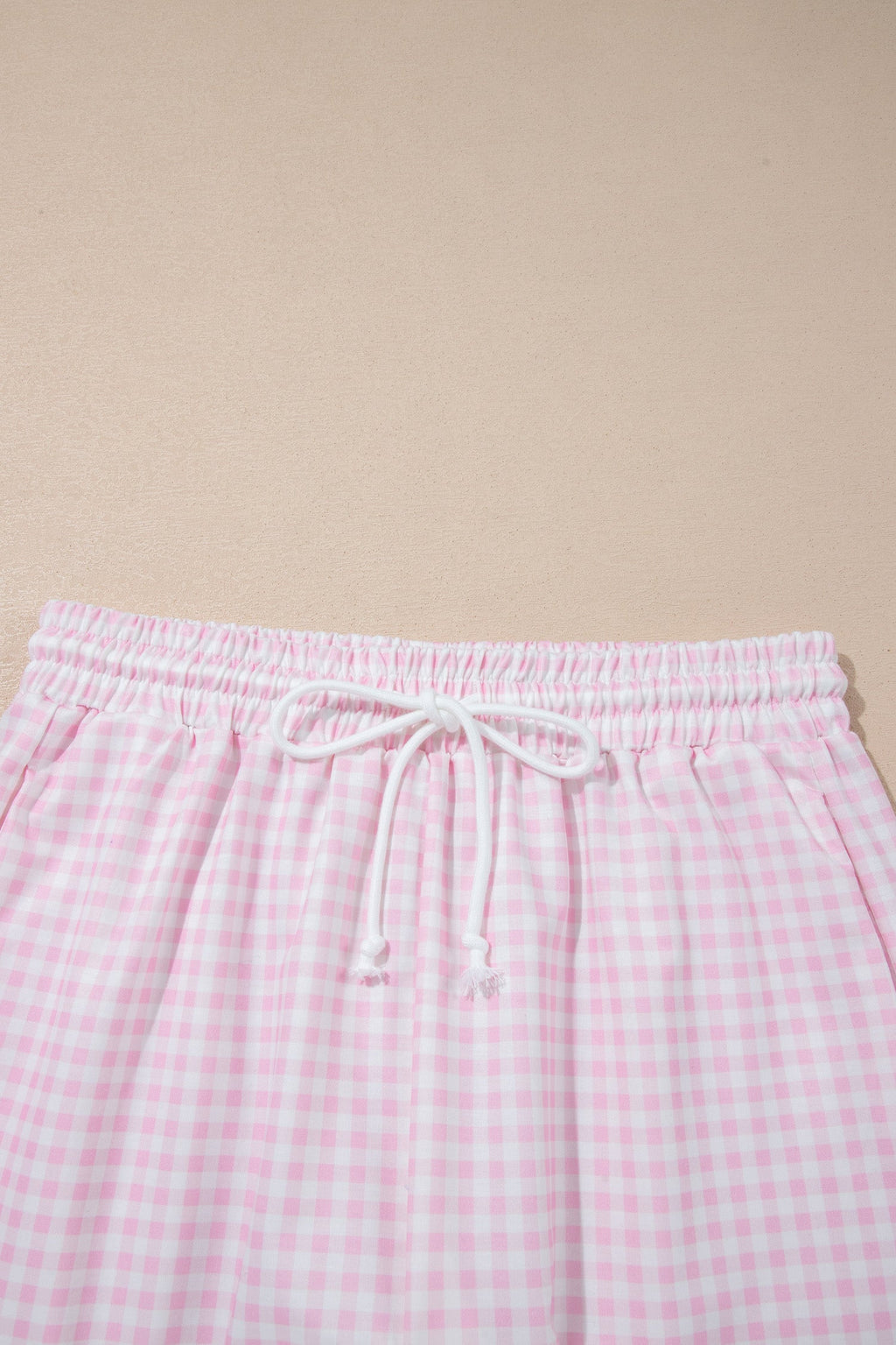Gingham Half Zip Top & Elastic Waist Shorts Set