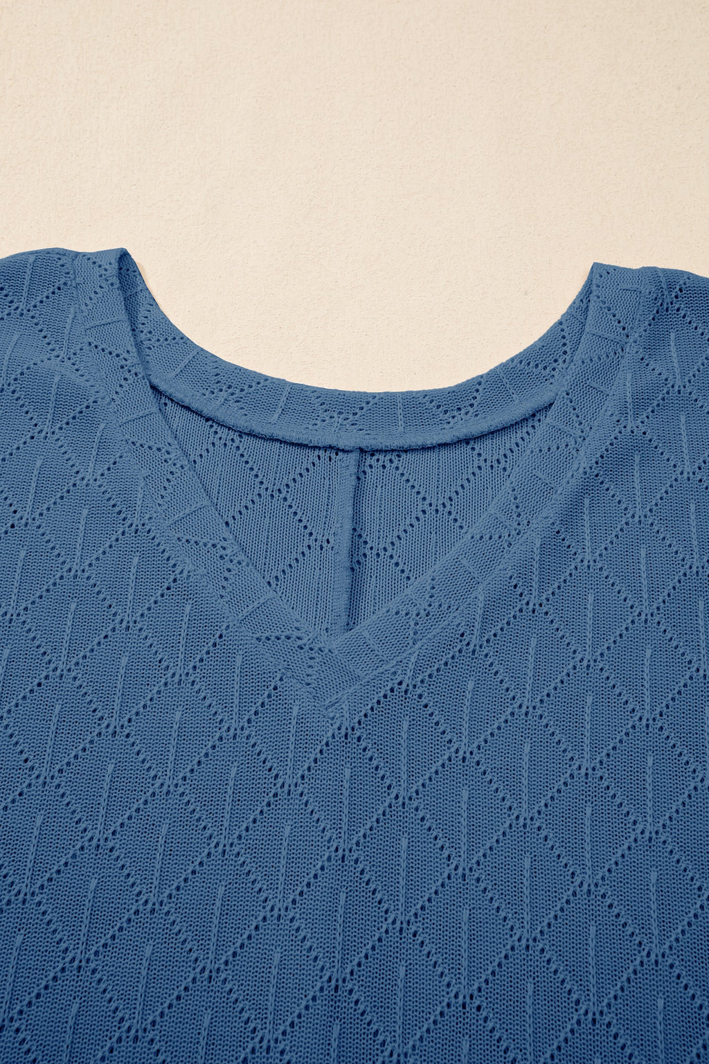 Plus Size Solid Pointelle Knit Rhombus V-Neck Top