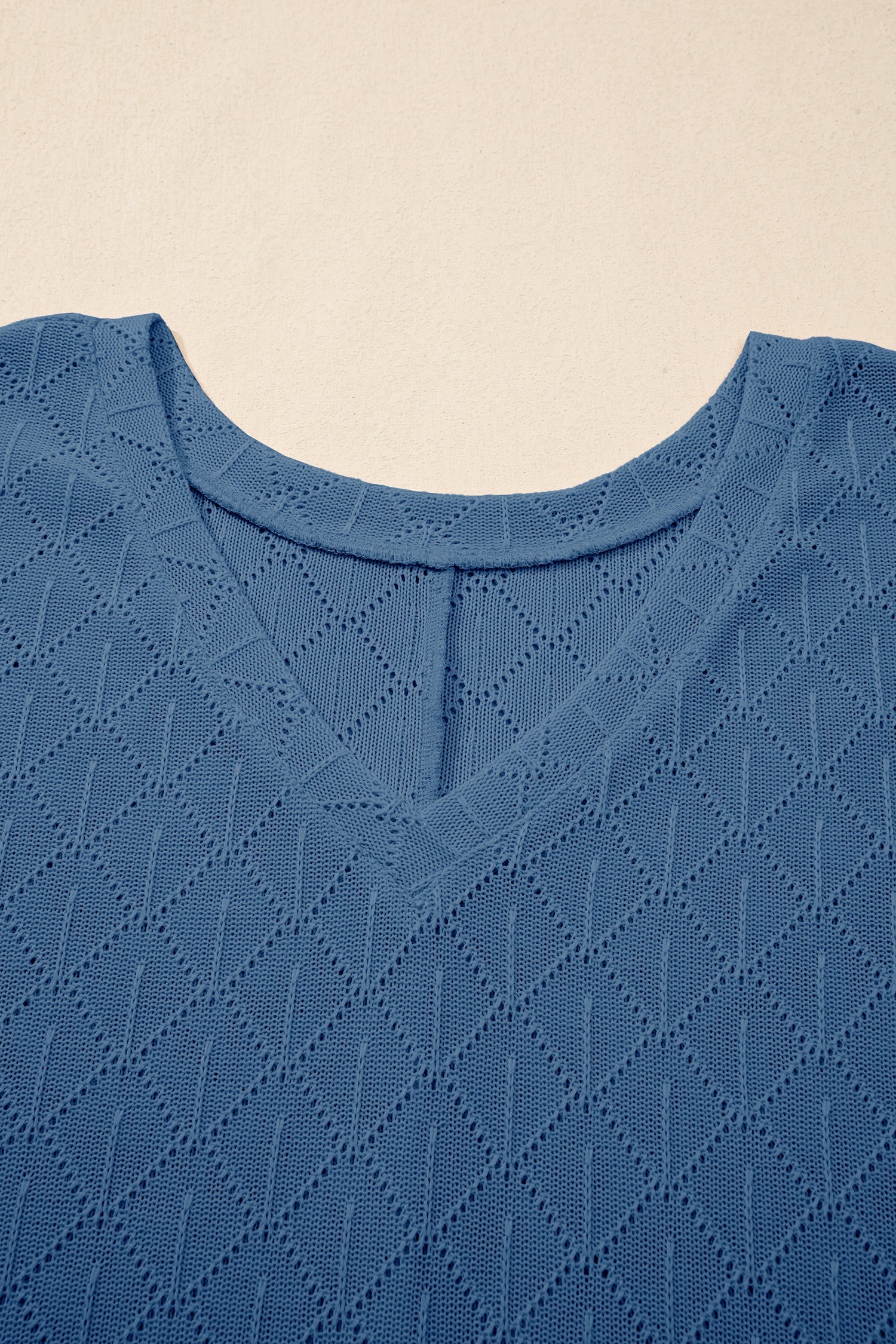 Plus Size Solid Pointelle Knit Rhombus V-Neck Top