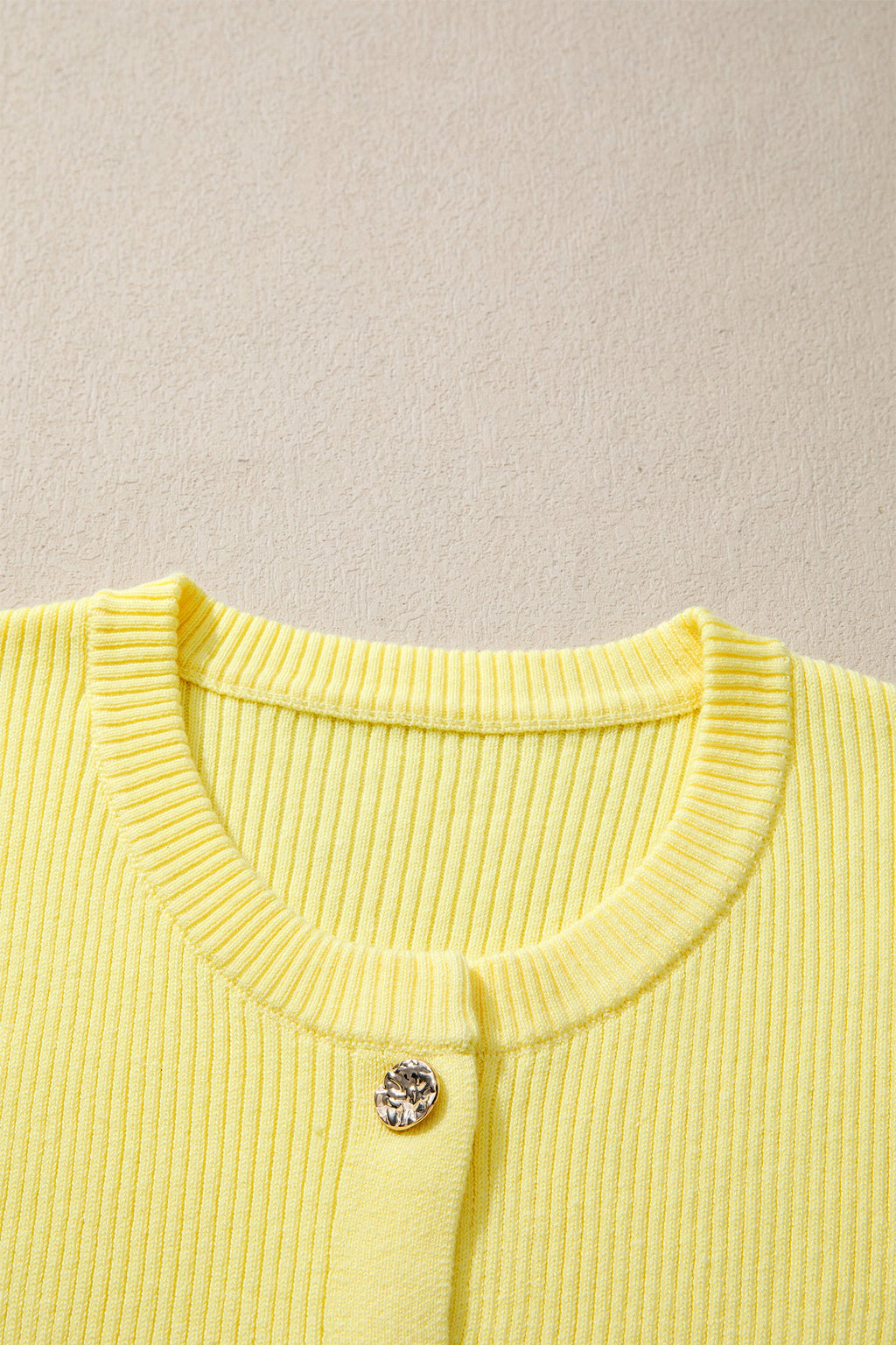 Solid Ribbed Frilled Short Sleeve Sweater Cardigan