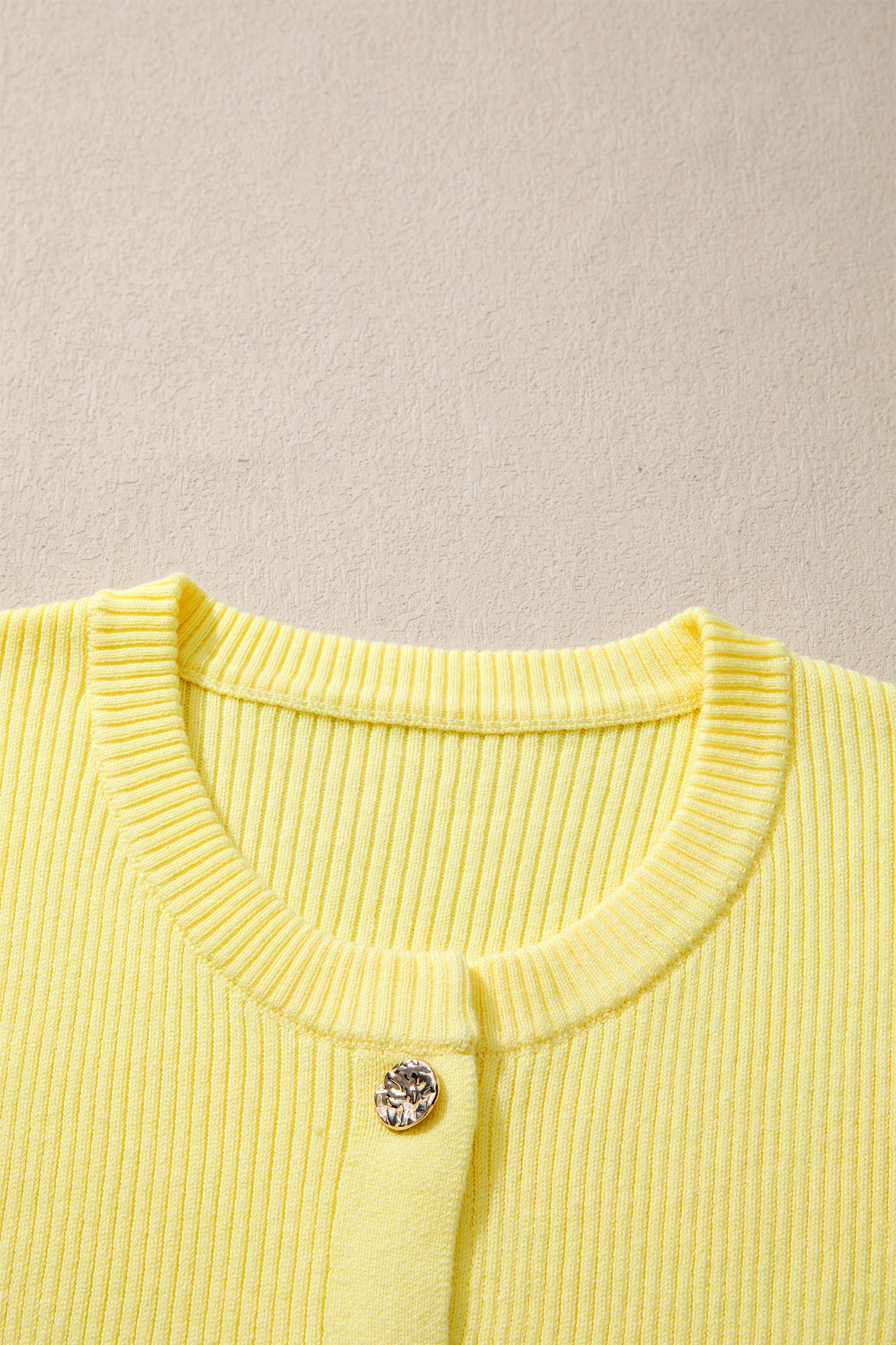 Solid Ribbed Frilled Short Sleeve Sweater Cardigan