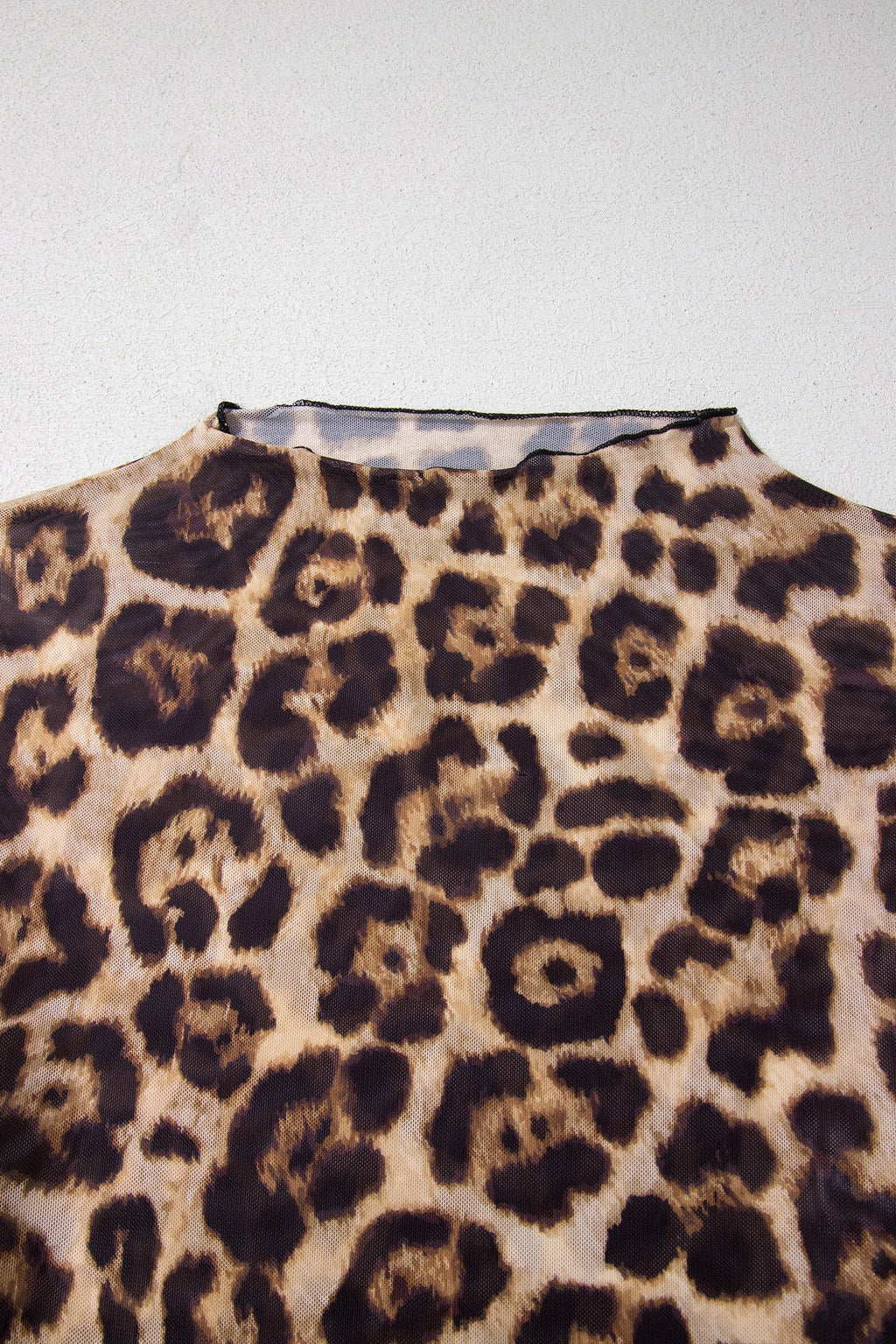 Leopard Mesh Mock Neck Long Sleeve Top