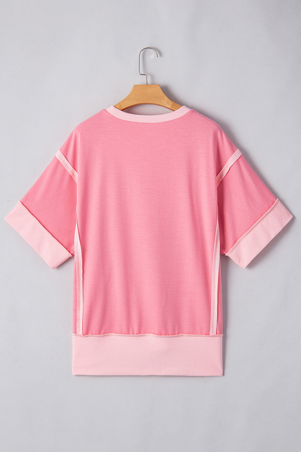Colorblock 3/4 Sleeve Raw Seam High-Low Top