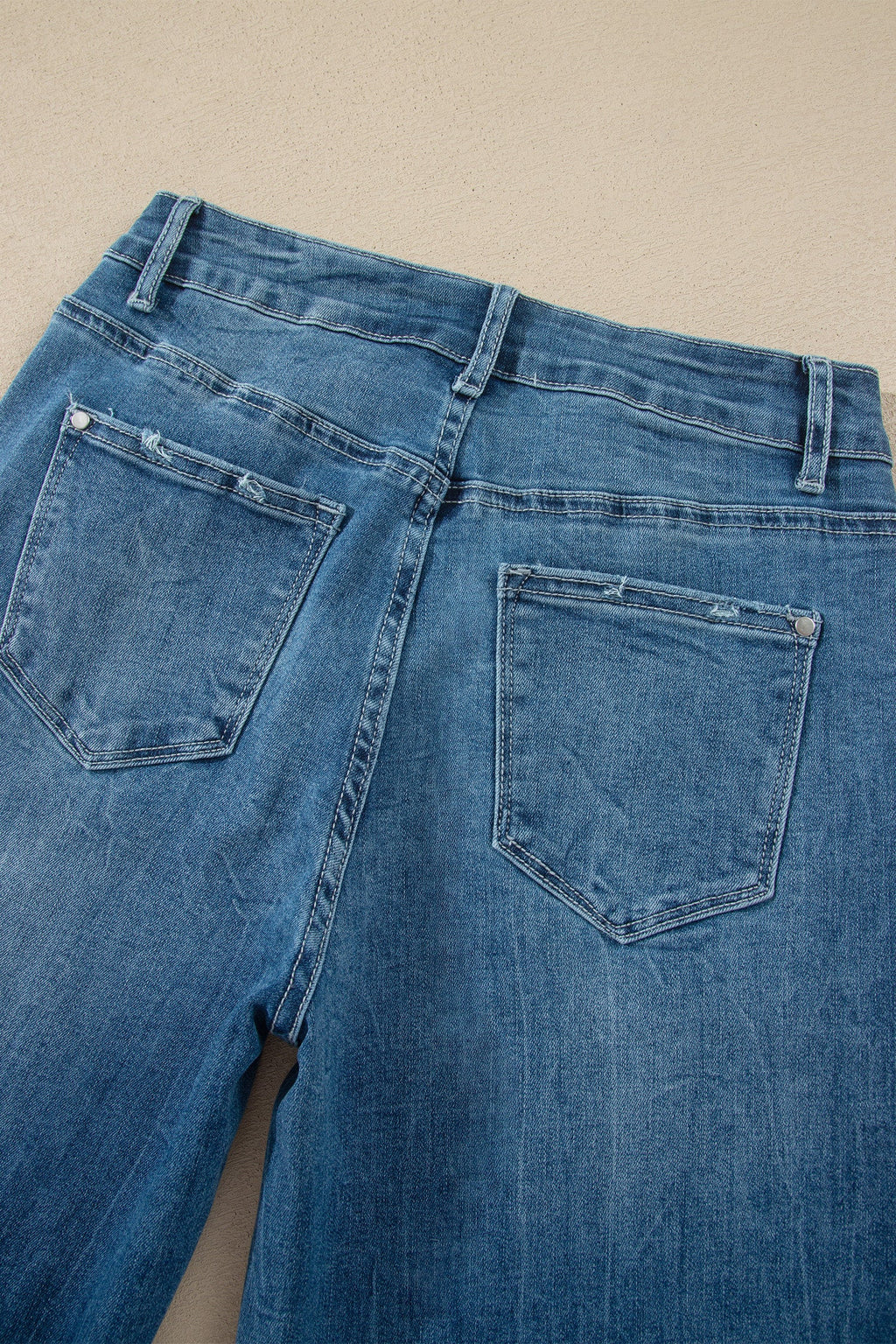 Denim High Waist Frayed Hem Flare Jeans