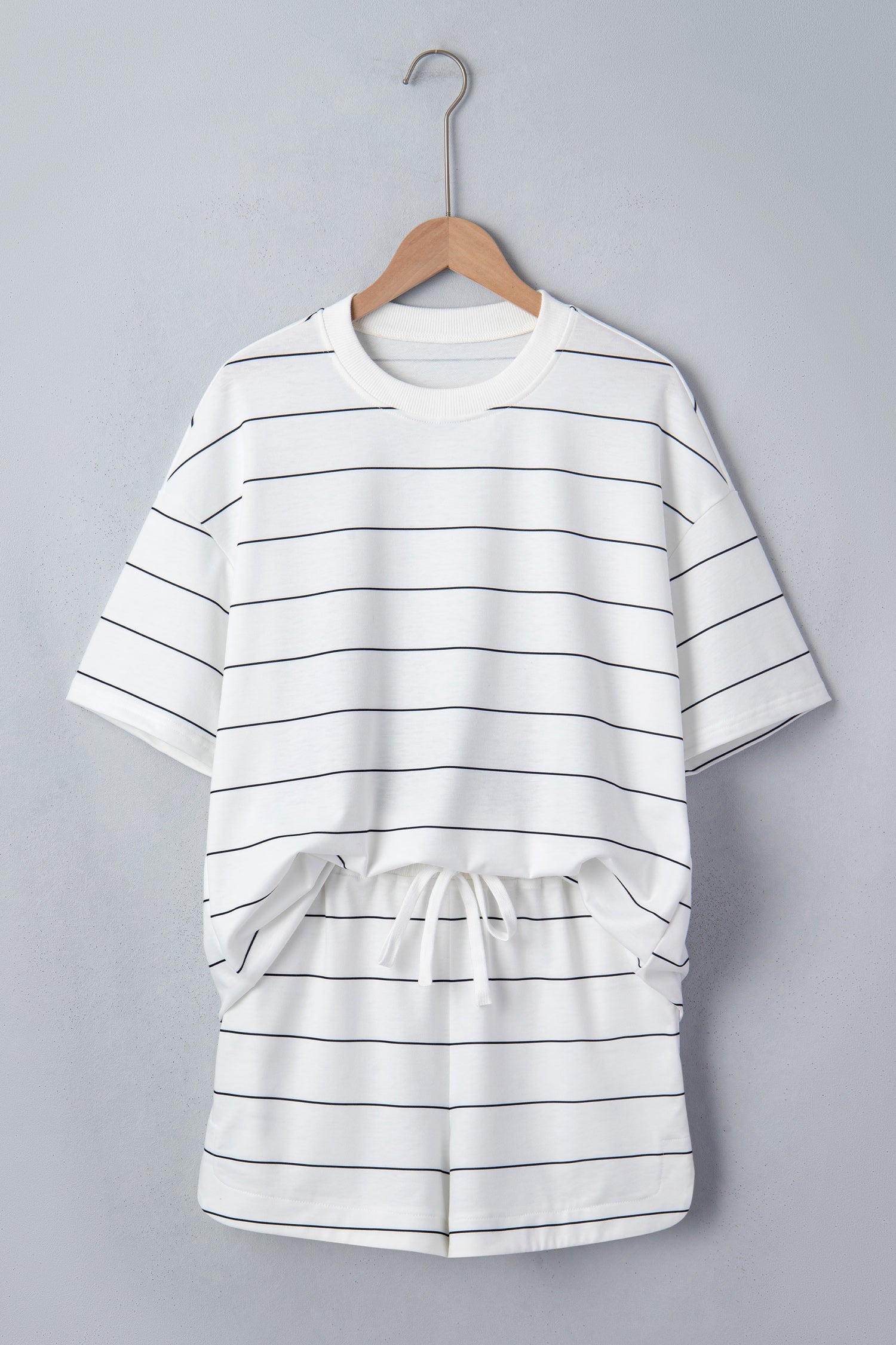 Stripe Short Sleeve Tee & Drawstring Shorts Set