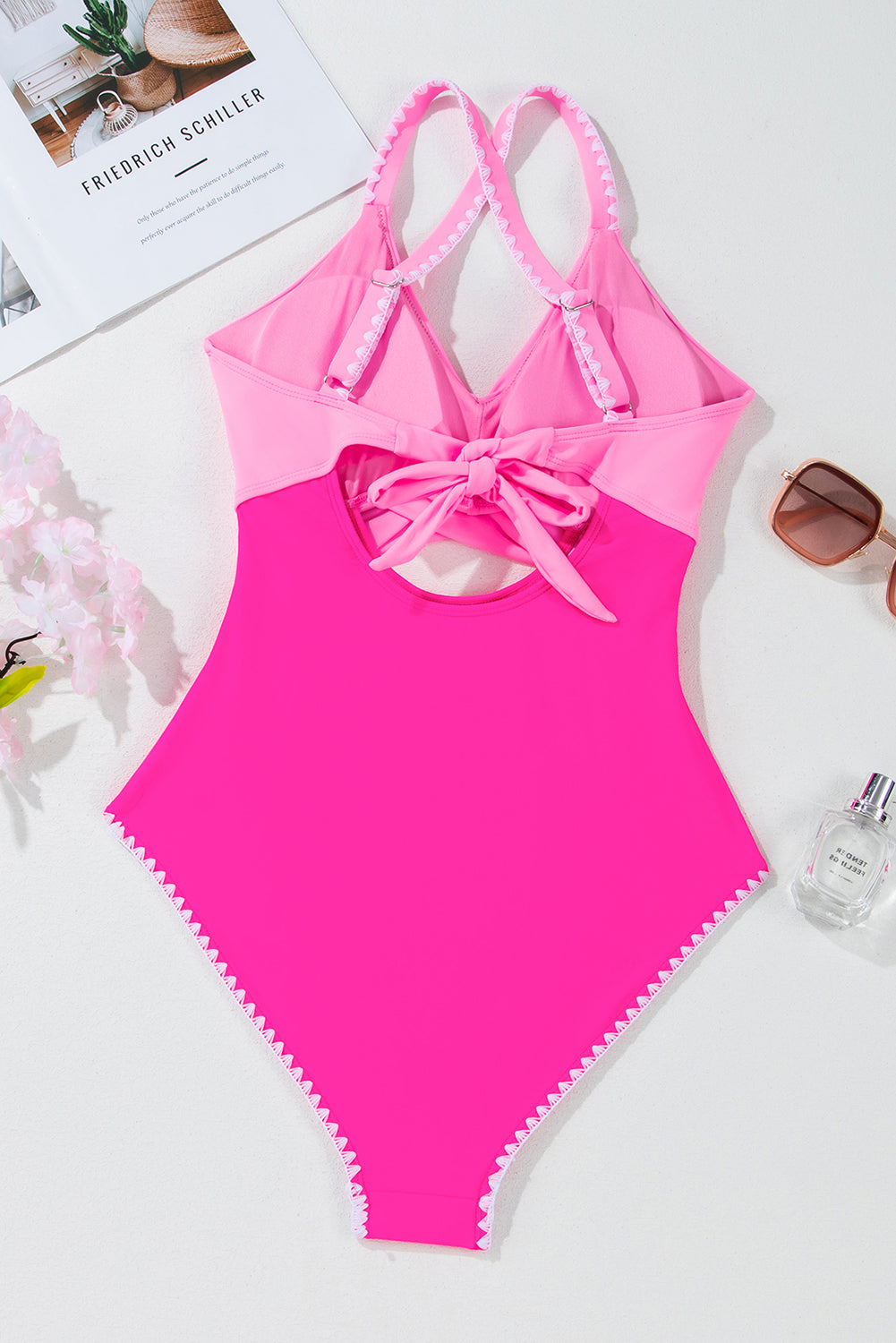 Colorblock Ric-Rac Trim Cutout Swimsuit