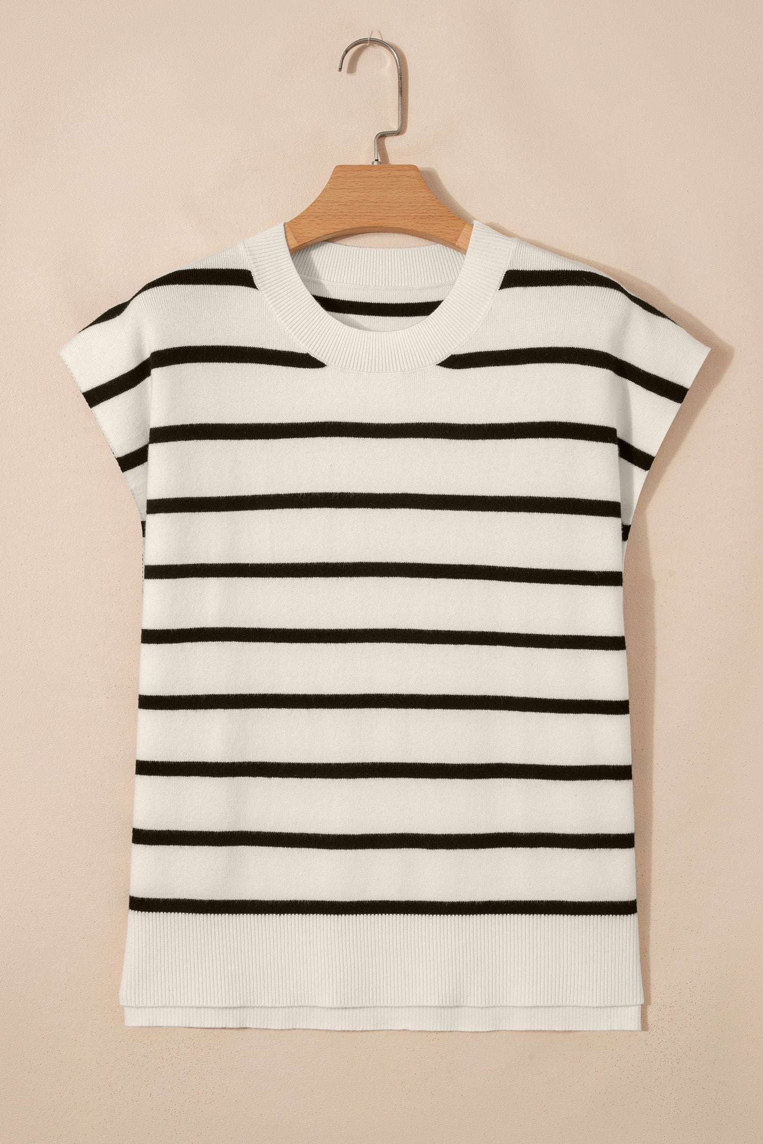 Stripe Side Slit Short Sleeve Sweater Tee