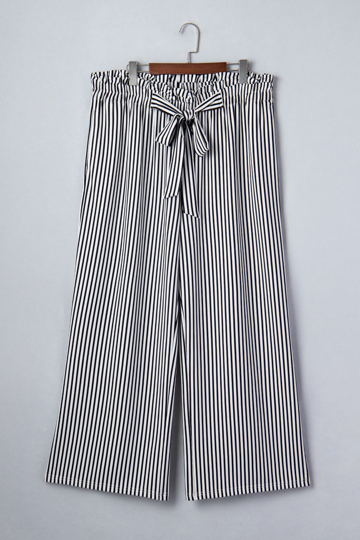 Plus Size Stripe Tie Waist Straight Pants