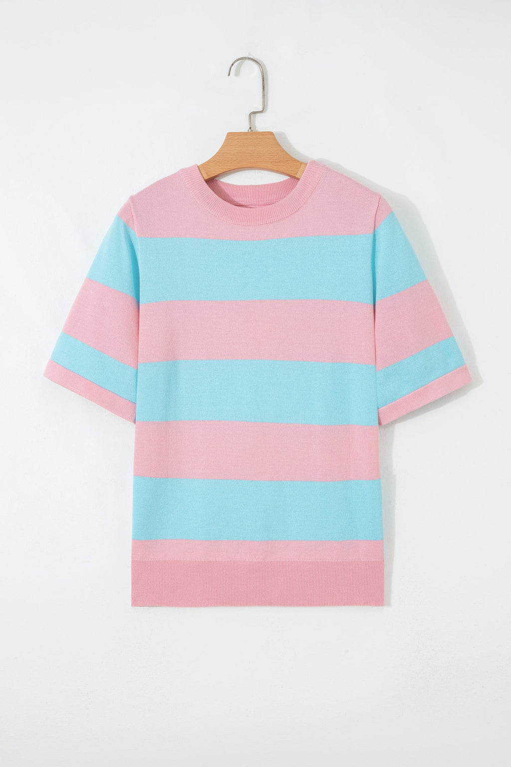 Stripe Colorblock Knitted Short Sleeve T-Shirt