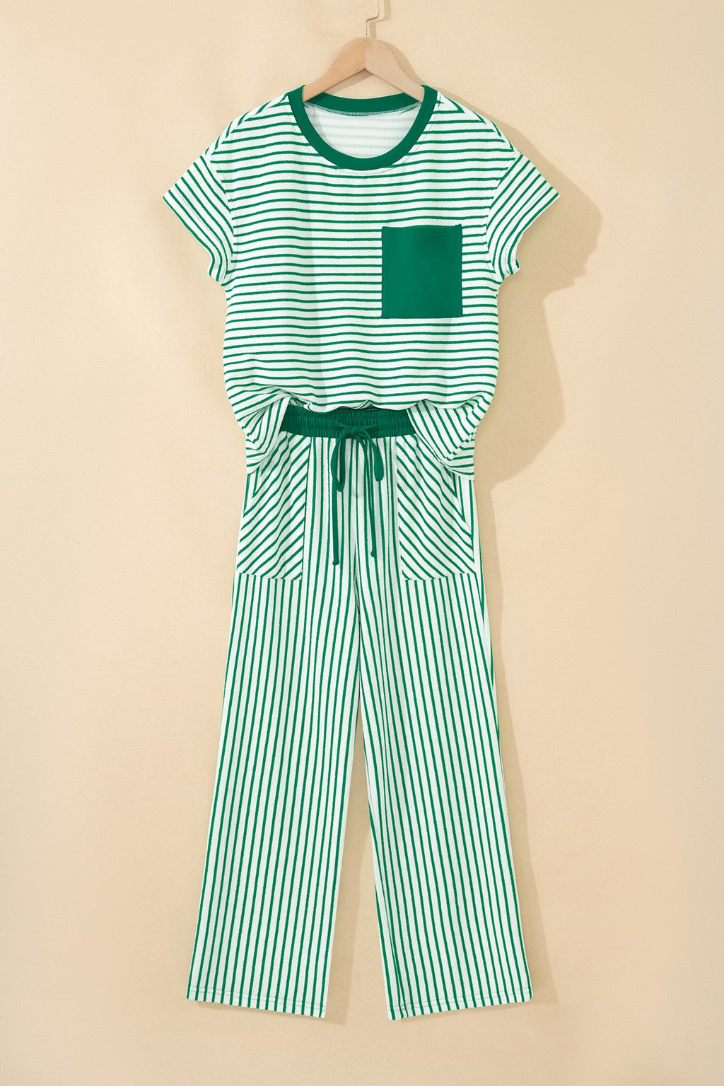Stripe Crew Neck Tee & Drawstring Pants Set