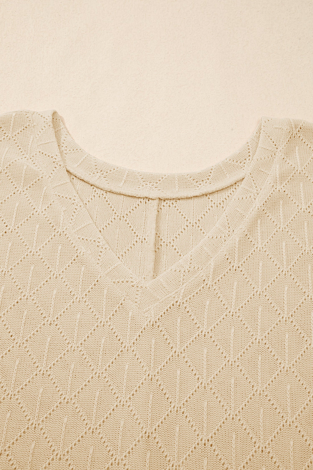 Plus Size Solid Pointelle Knit Rhombus V-Neck Top