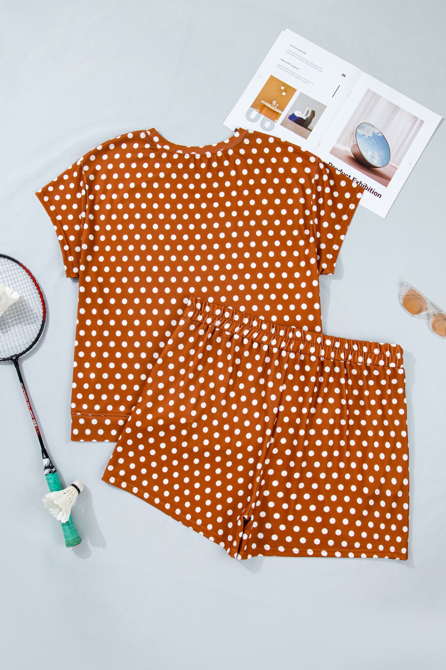 Plus Size Polka Dot Tee & Loose Shorts Set